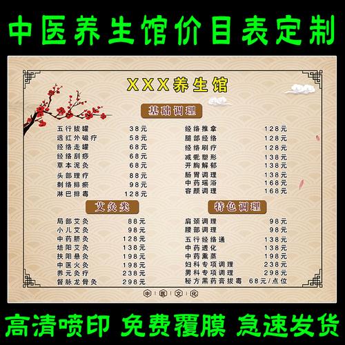 中醫(yī)養(yǎng)生艾灸價目表海報定制美容理療項(xiàng)目價格表廣告寫真